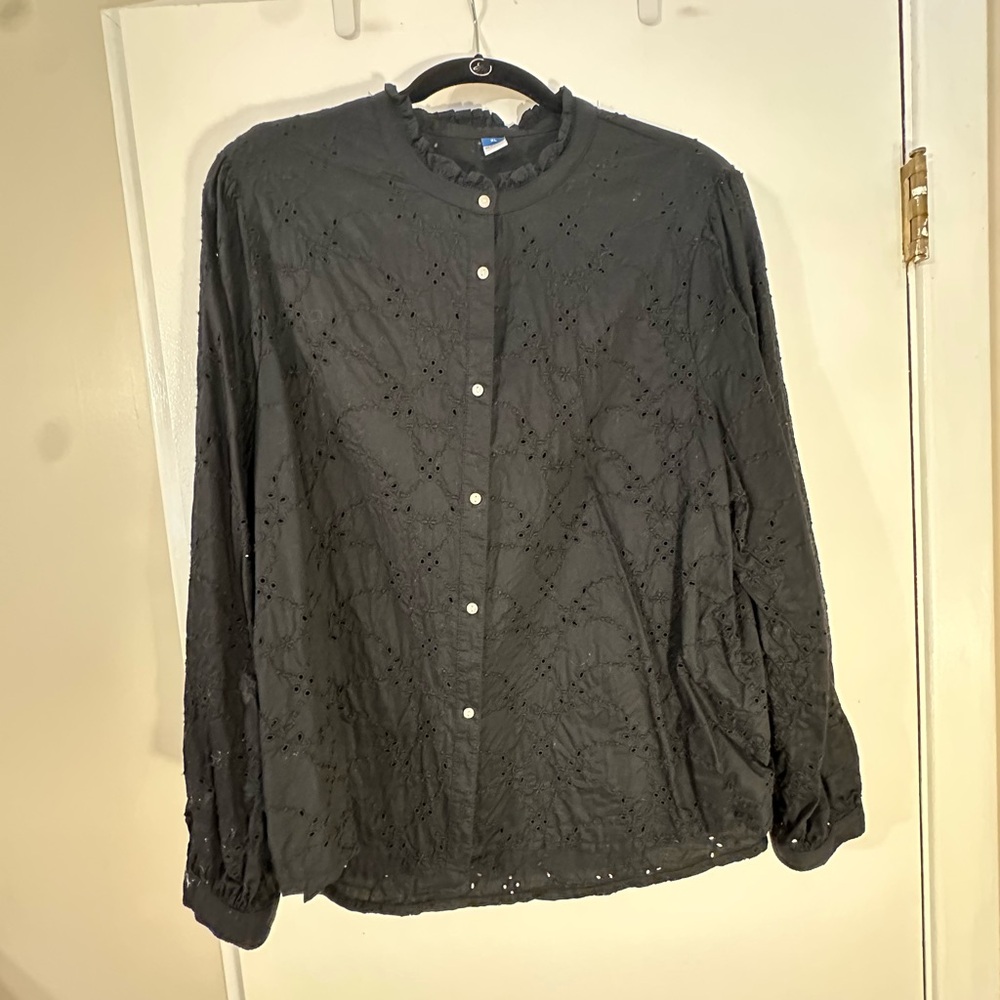 Old Navy Black Eyelet Ruffle Blouse